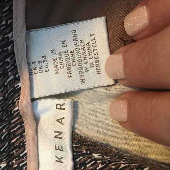 Kenar flat front fitted cropped pants, size 4, black/brown/white pattern - Picture 5 of 7